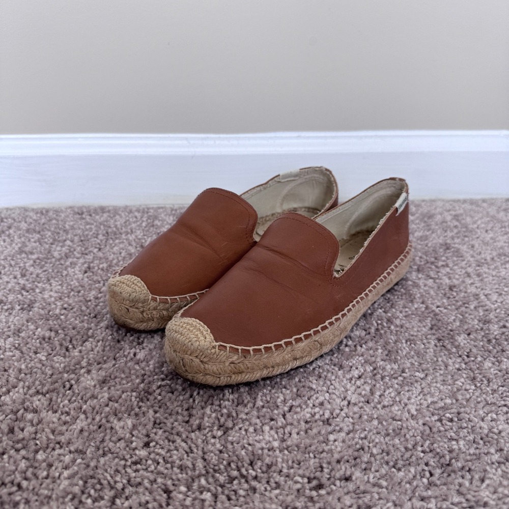 Soludos Womens Tan Brown‎ Leather Smoking Slipper Espadrille Flats Size 6